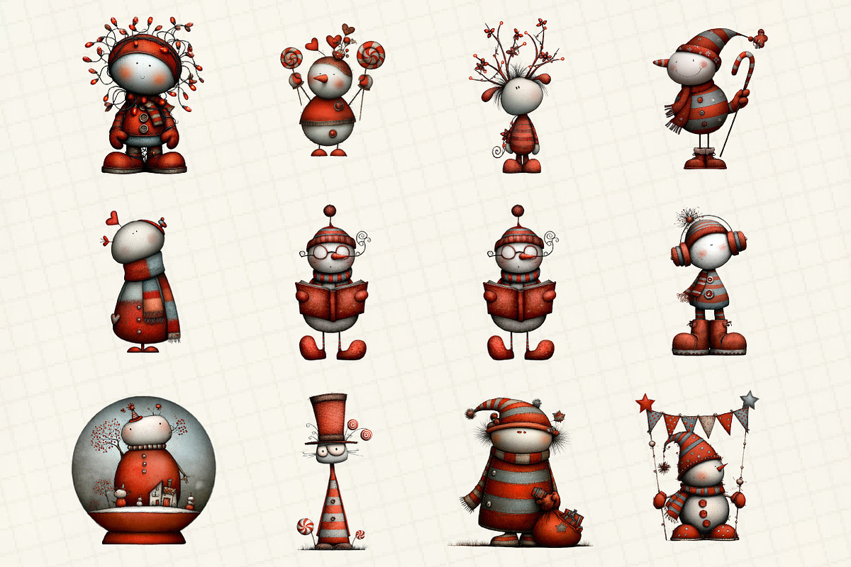 Whimsical Christmas Snowman Clipart, an Illustration by DreamCafeArt (Photo 3 of 6)