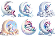 Unicorn on Moon Watercolor Clipart, an Object Illustration by Libby Wishes (Thumbnail 2 of 5)