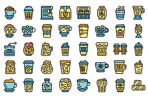 Cold Coffee Icons Set Vector Flat