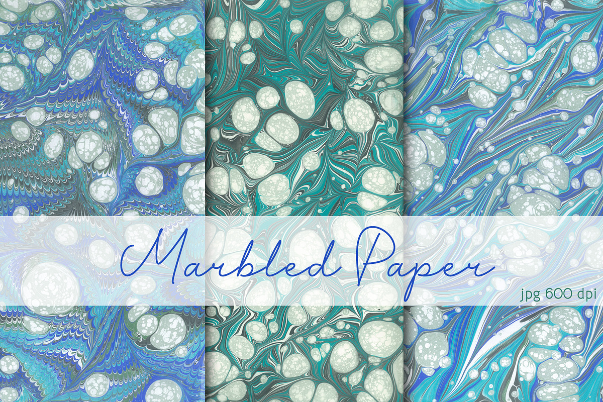 3 Hand Marbled Papers Snowflakes, a Texture Graphic by Marblingdom (Photo 1 of 5)