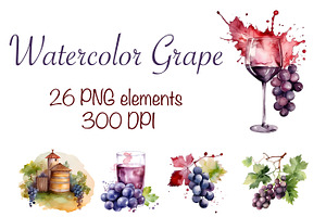 Watercolor Grape Clipart, a Food Illustration by MuzaArtStudio