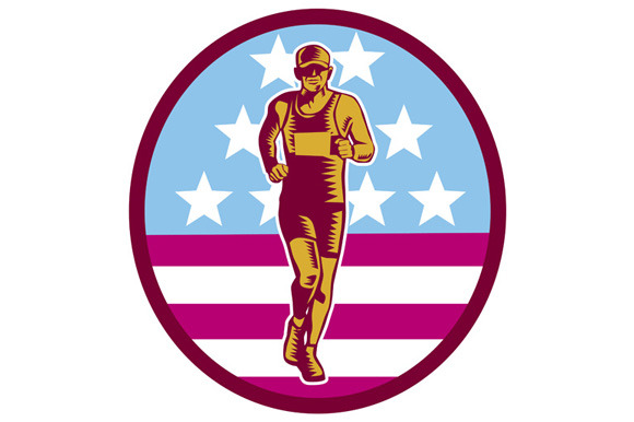 Marathon Runner USA Flag Circle Wood, an Illustration by patrimonio ...