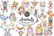 Birthday Baby Animal Clipart, Party, an Illustration by Watercolor design (Thumbnail 1 of 4)