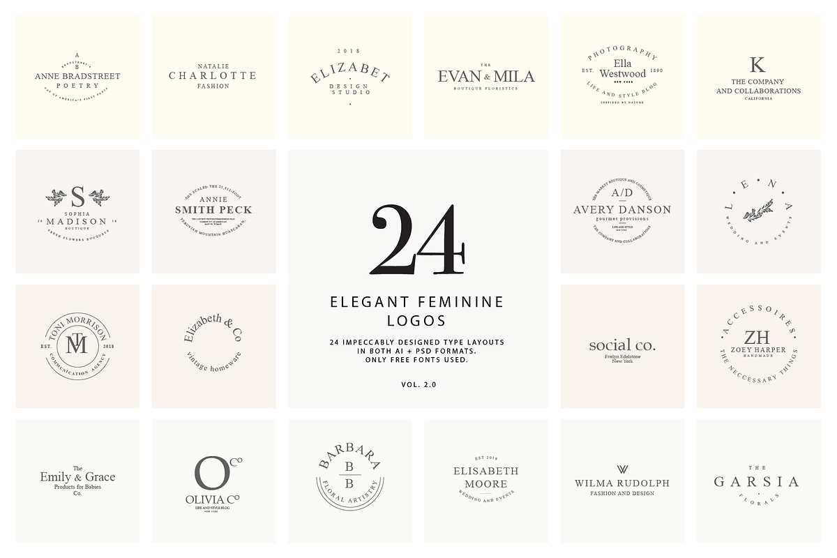 24 elegant feminine logos vol. 2.0, a Branding & Logo Template by pawellpi (Photo 1 of 29)