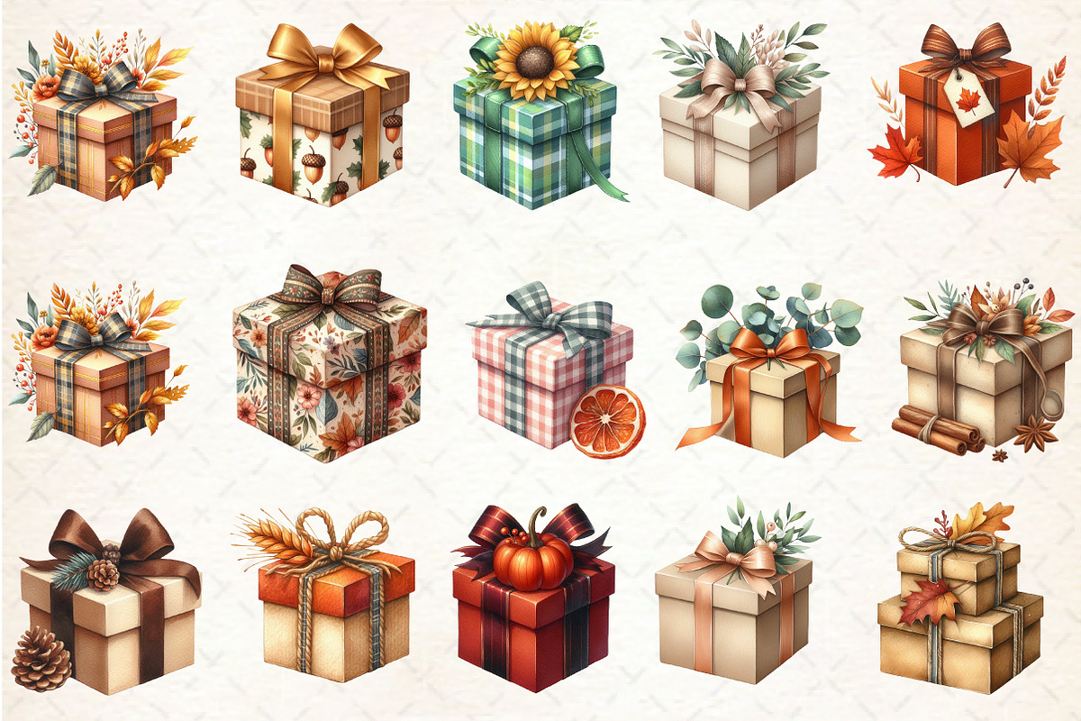 Watercolor Autumn Gift Box Clipart, an Illustration by Rose Art (Photo 4 of 7)
