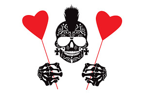 Punk Skull With Heart Balloons