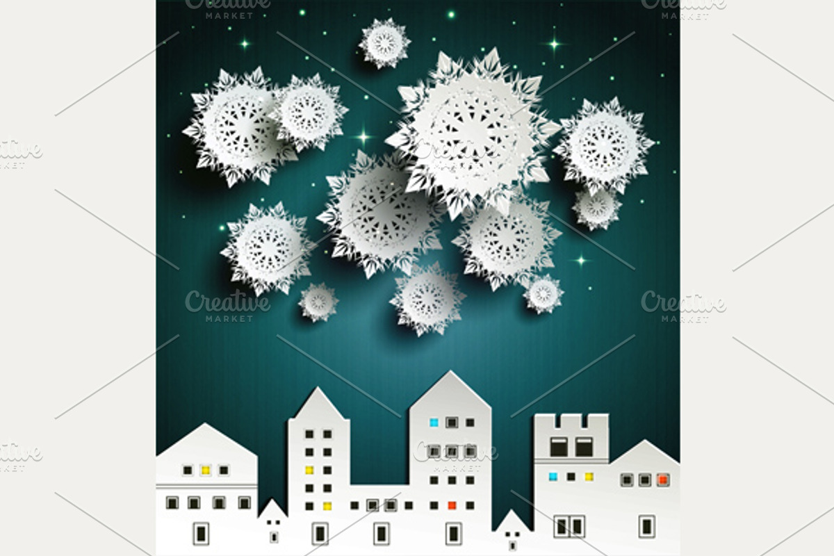 Paper snowflakes in city