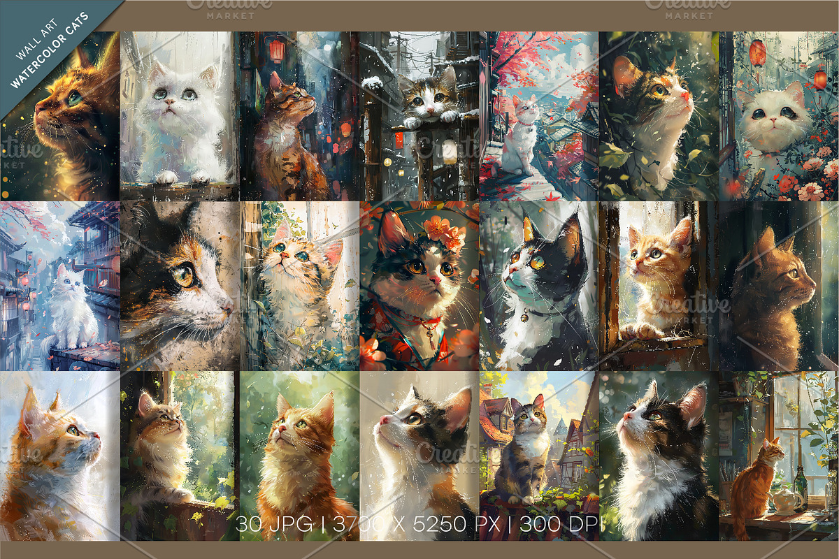 Watercolor cats. Wall art., a Decorative Illustration by KENO Mascots (Photo 2 of 6)