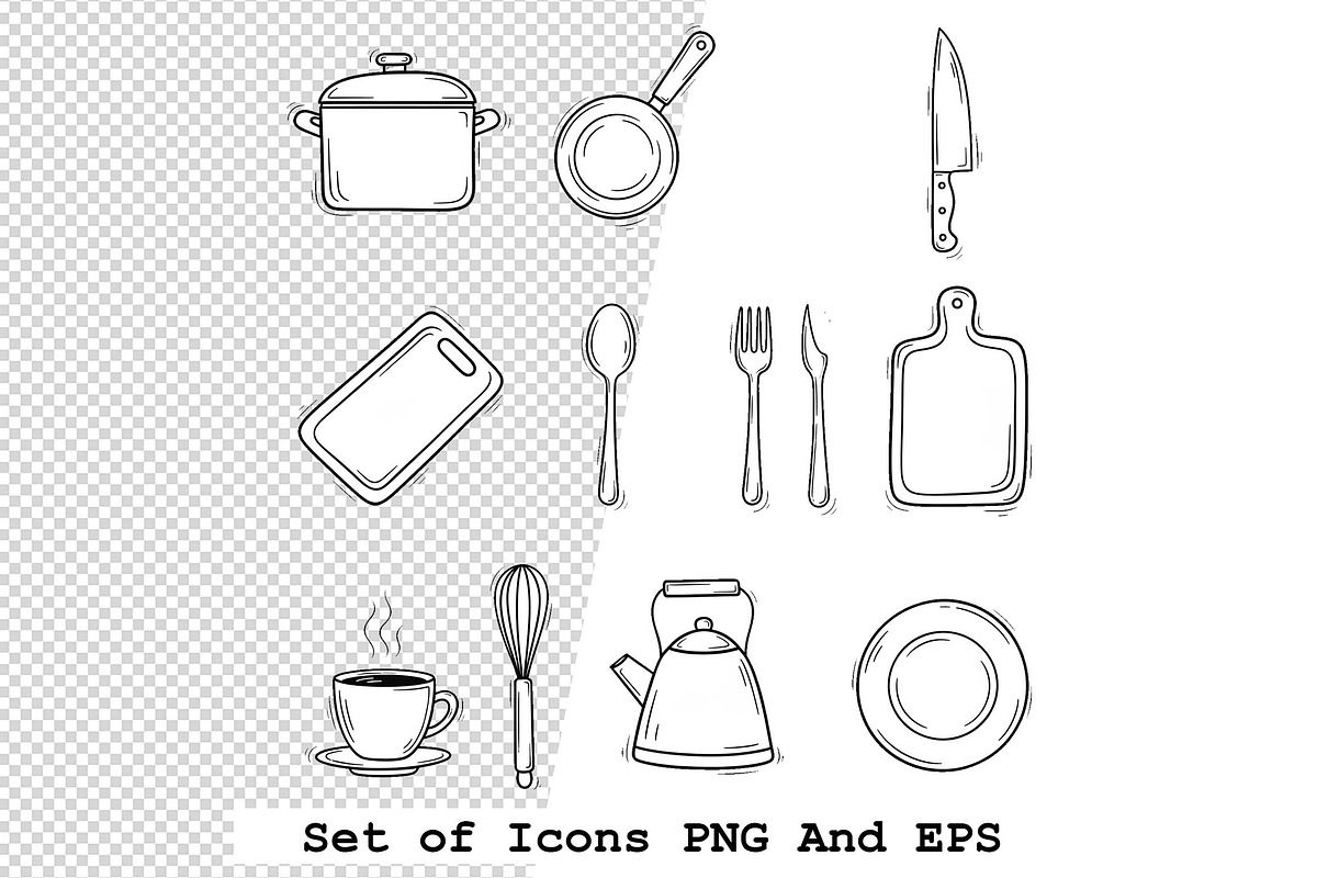 Set of kitchen icons in hand drawn, an Icon by one-touch