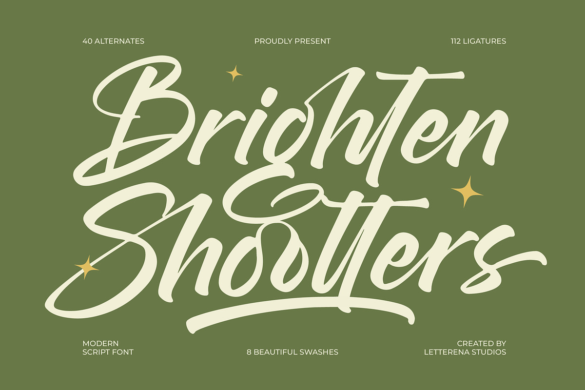 Brighten Shootters Modern Script, a Script Font by Letterena Studios Script (Photo 1 of 20)
