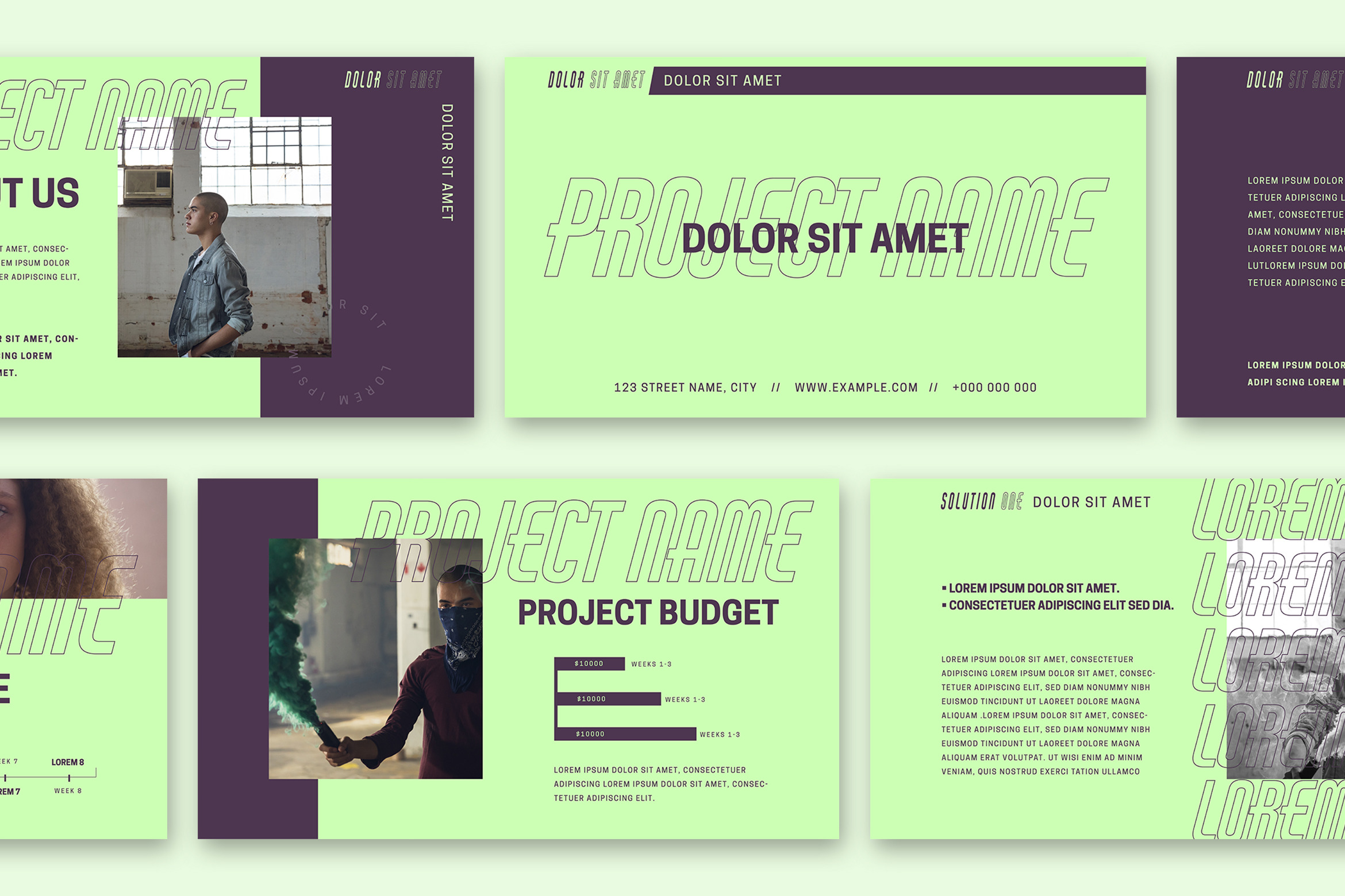 Green And Purple Presentation Set by Wavebreak  Creative Market