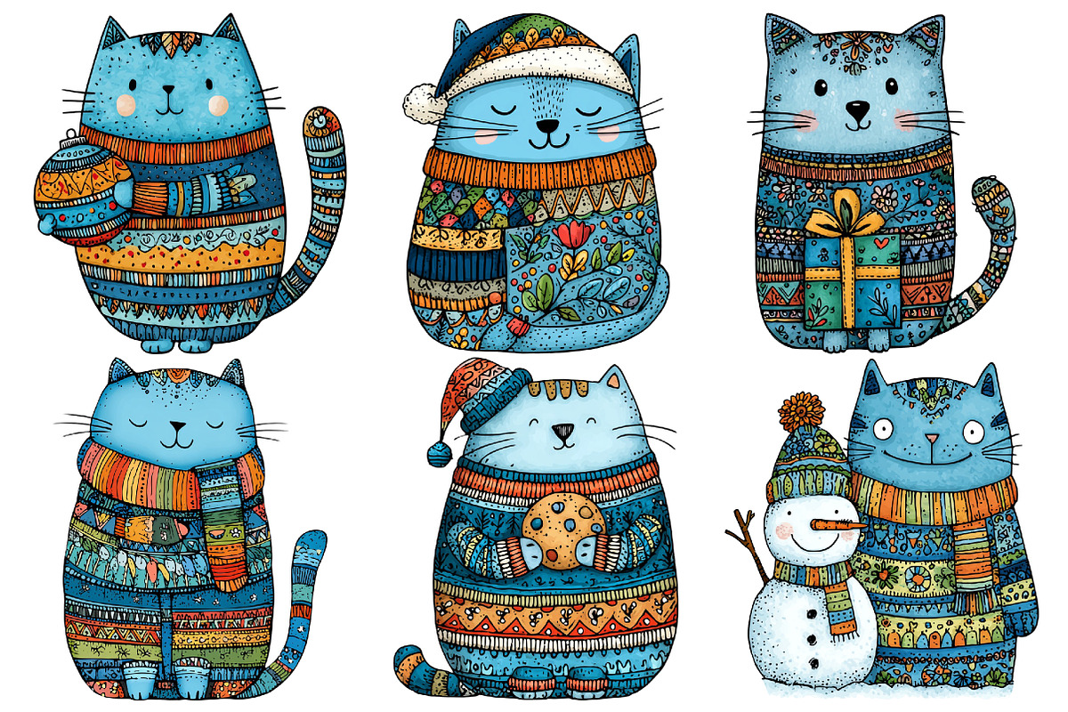 Quirky Christmas Cat Clipart, an Illustration by Pixels.Craft (Photo 6 of 6)