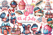 Coquette 4th of July Clipart, an Illustration by Watercolor design (Thumbnail 1 of 4)