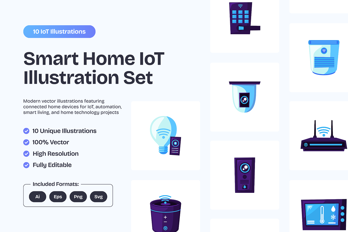 Smart Home IoT Illustration Set, an Object Illustration by YossyOneStd (Photo 1 of 3)