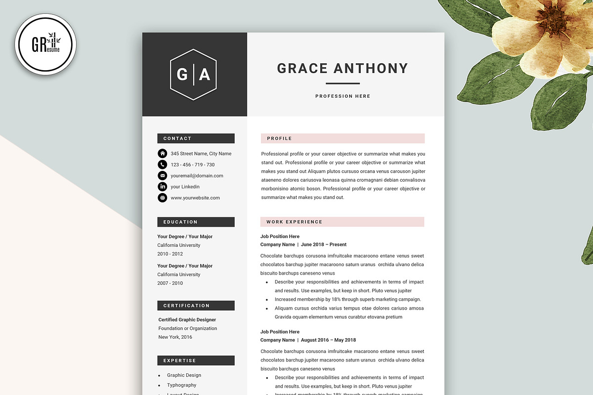 Professional CV Resume Template, a Resume Template by GResume (Photo 2 of 7)