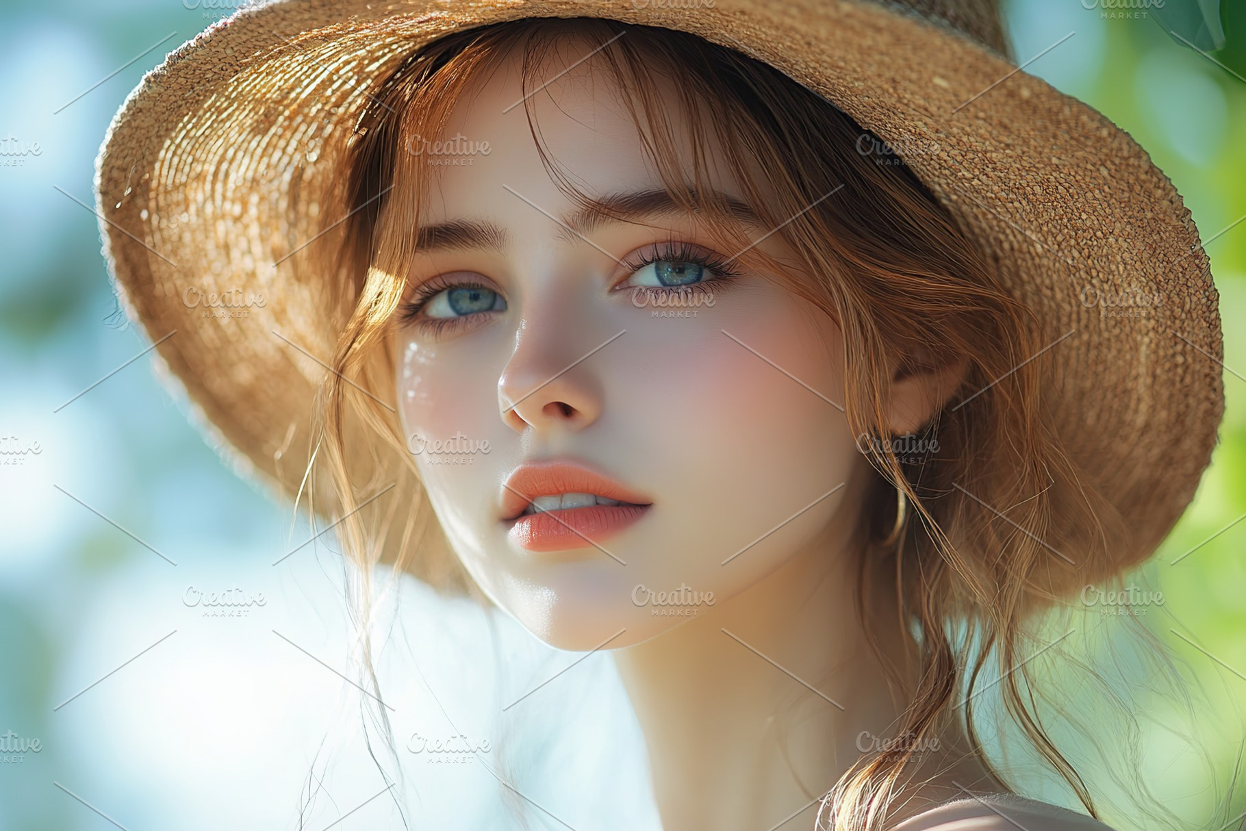 Fashion model woman enjoys sunny day outdoors in a stylish hat and natural surr, a Person Photo by AlyaAnd