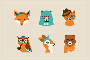 Hipster Animals & 22 Icons