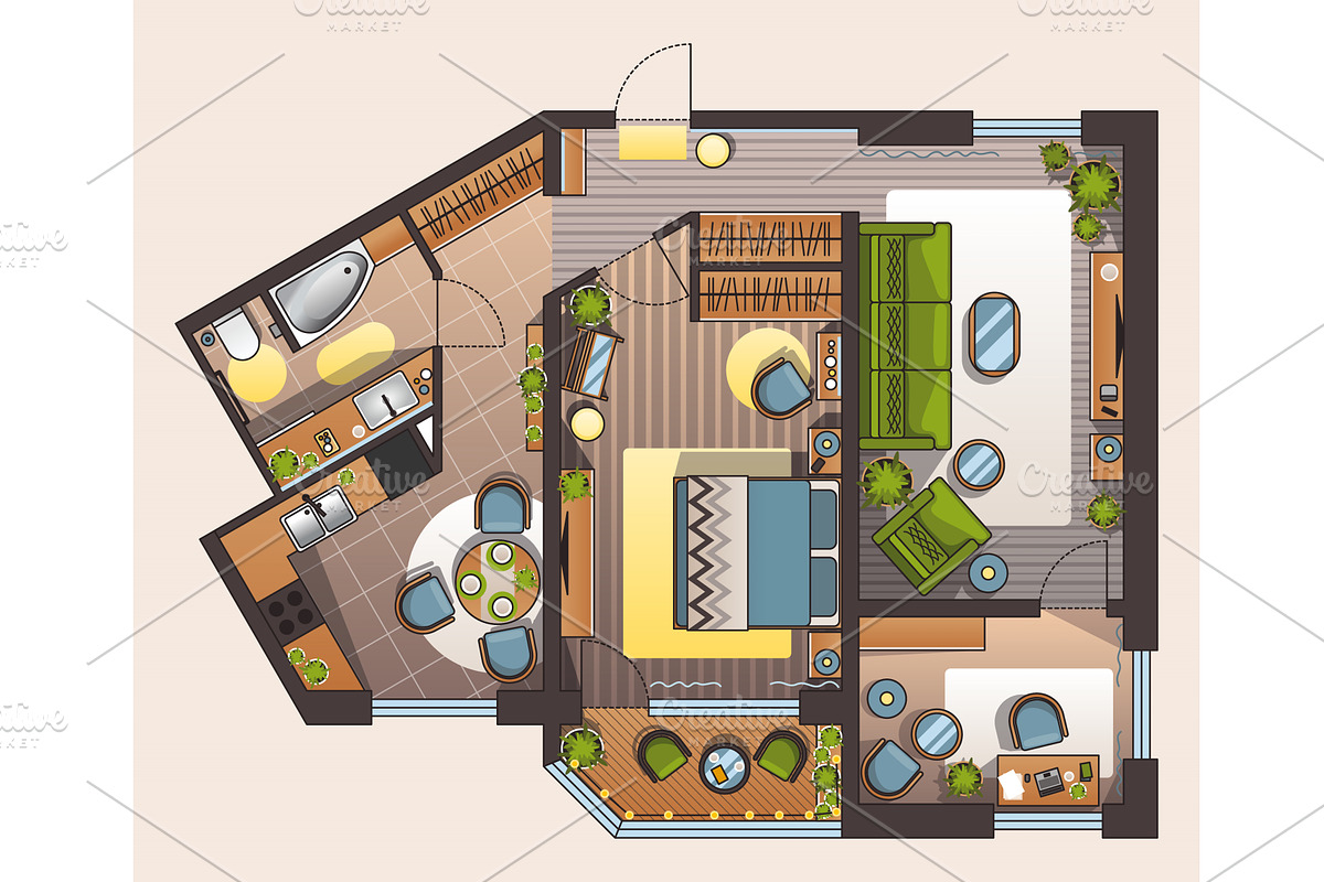 Interior plan in color. Detailed, an Object Illustration by the8monkey