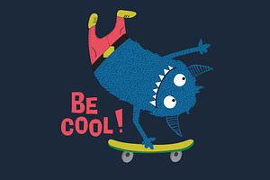 Skater Cute Monster Vector Design