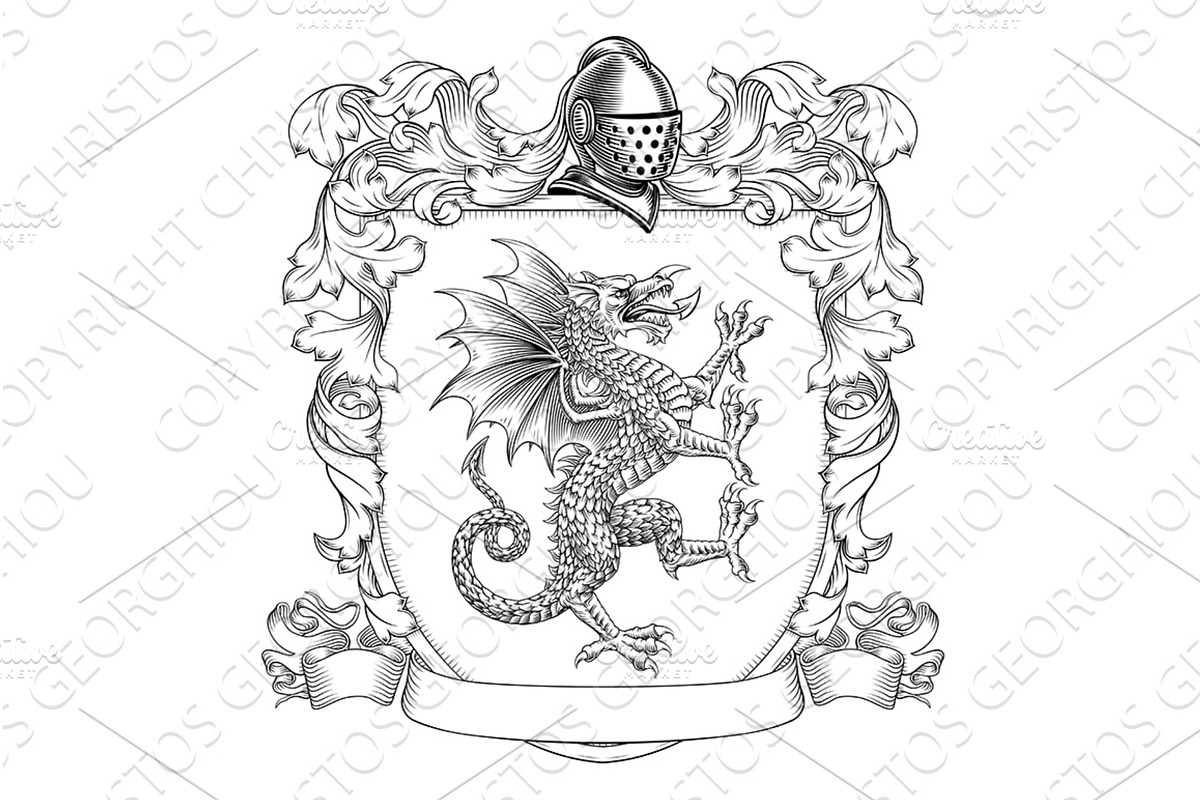 Welsh Dragon Coat of Arms Crest, an Illustration by Christos Georghiou