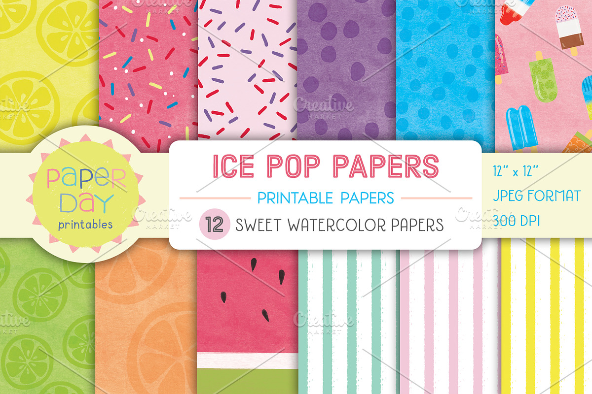 Ice Pop Paper Pack, a Texture Graphic by Paper Day Printables (Photo 1 of 4)