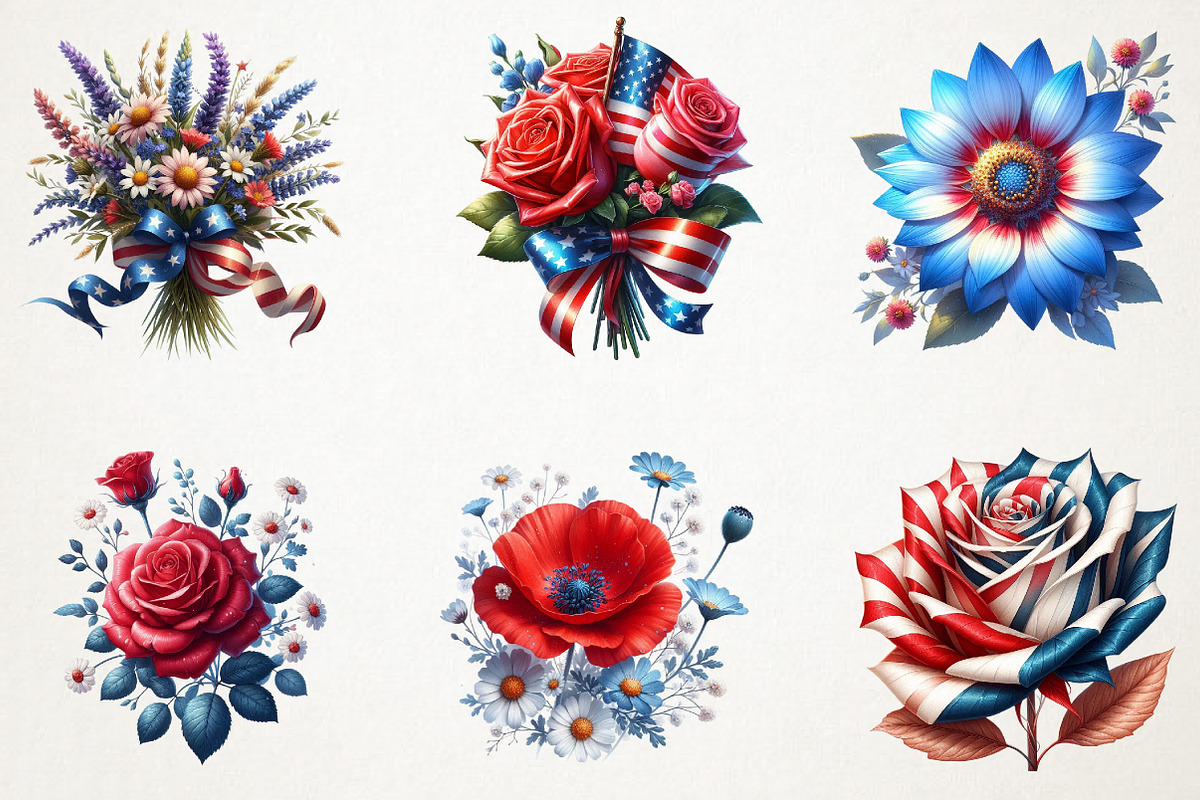 4th of July Flower Clipart, a Seasonal Illustration by RobertsArt (Photo 5 of 7)