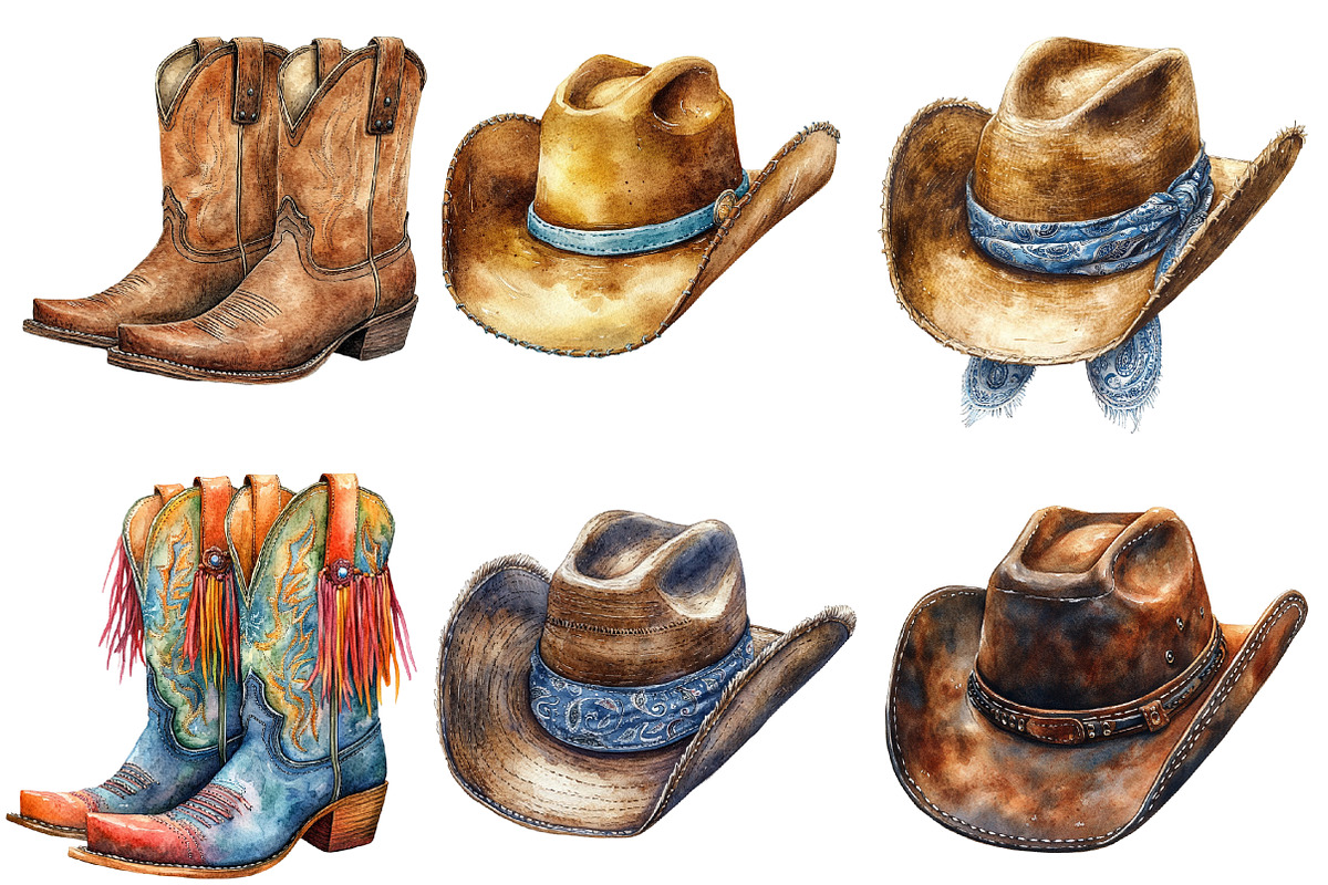 Cowboy Hat and Boots Clipart Bundle, an Illustration by Designworld (Photo 3 of 7)