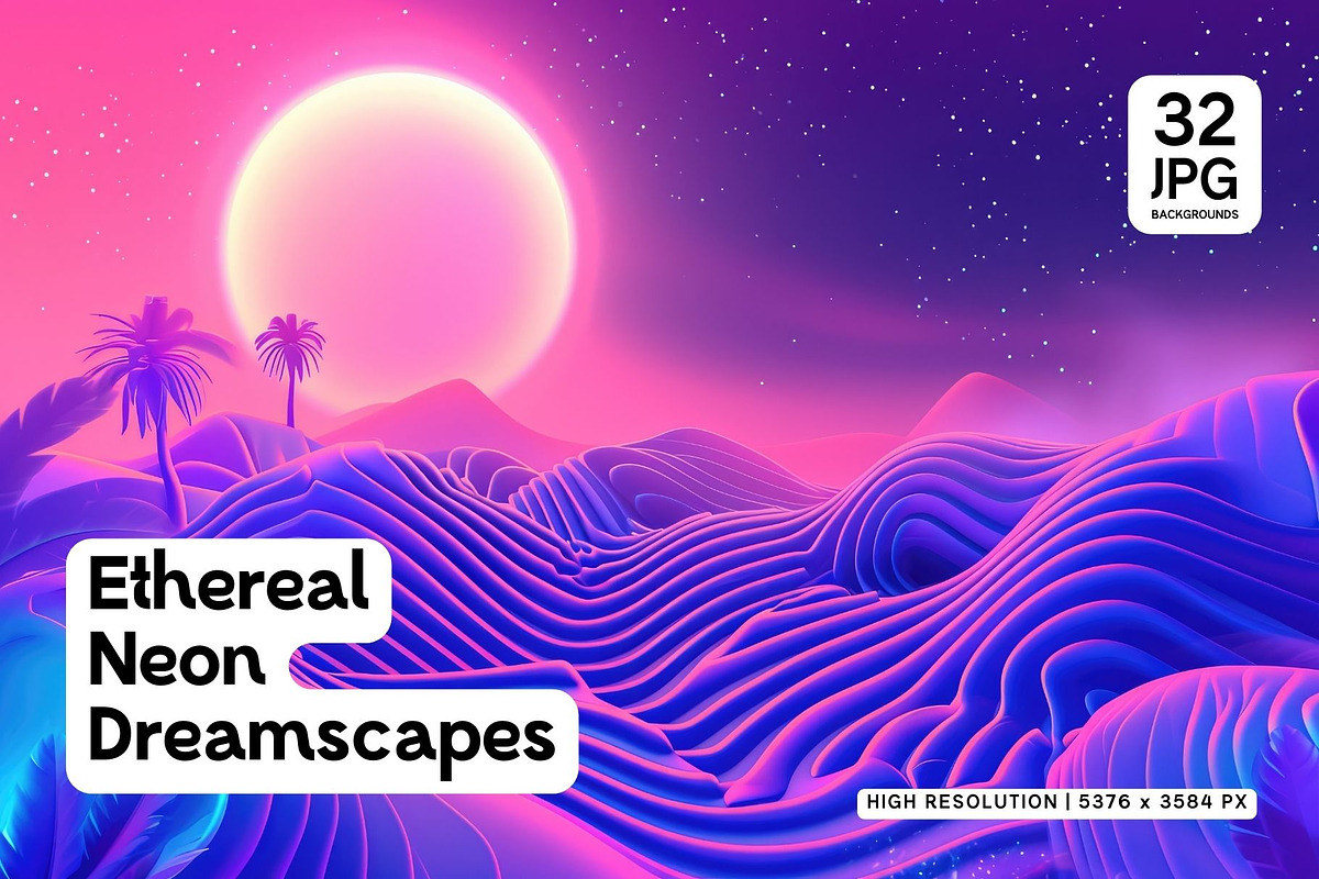 32 Ethereal Neon Dreamscapes, a Decorative Illustration by HipFonts (Photo 1 of 9)