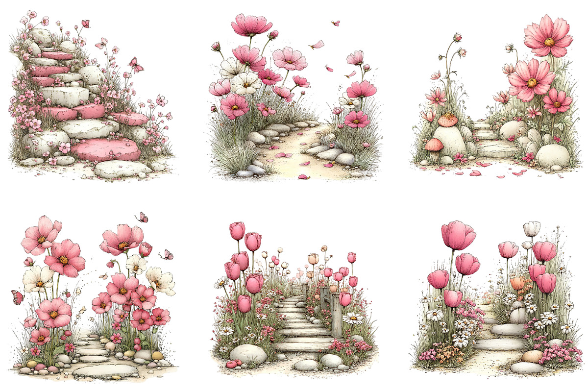 Whimsical Spring Flowers Pathway PNG, an Illustration by CraftArtStudio (Photo 4 of 6)