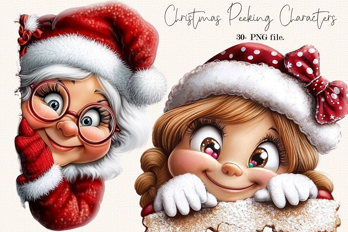 Christmas Peeking Characters Clipart, a Seasonal Illustration by SVGArt (Photo 1 of 5)