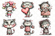 Quirky Valentine Cat Clipart Bundle, an Illustration by Black Bird Studio (Thumbnail 4 of 6)