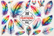 Rainbow Watercolor Feathers Clipart, an Illustration by RobertsArt (Thumbnail 1 of 7)