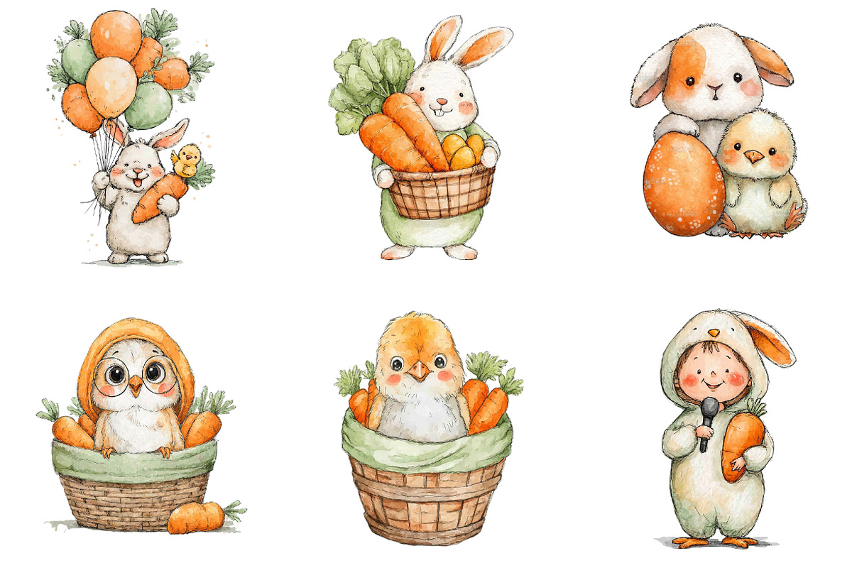 Watercolor Funny Easter Clipart, an Illustration by Sublimation Artist (Photo 7 of 7)