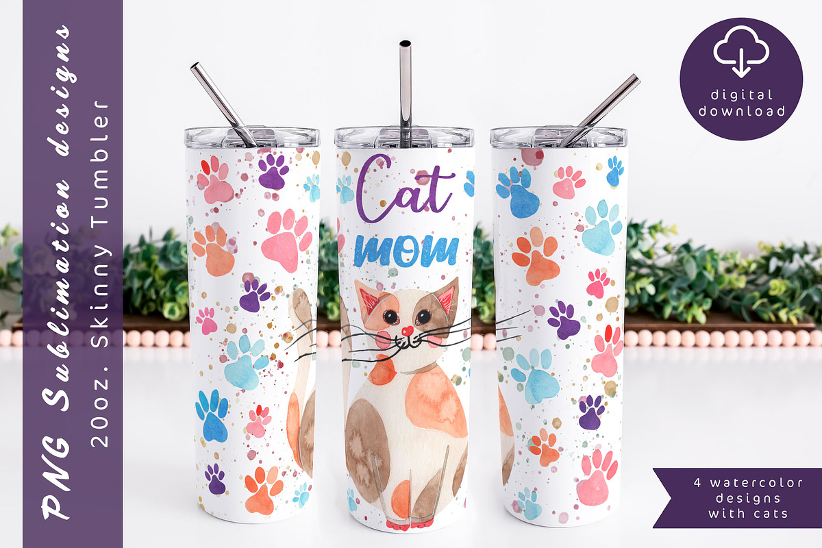 Cat mom tumbler wrap, an Object Graphic by AnastasiaWatercolor (Photo 1 of 6)