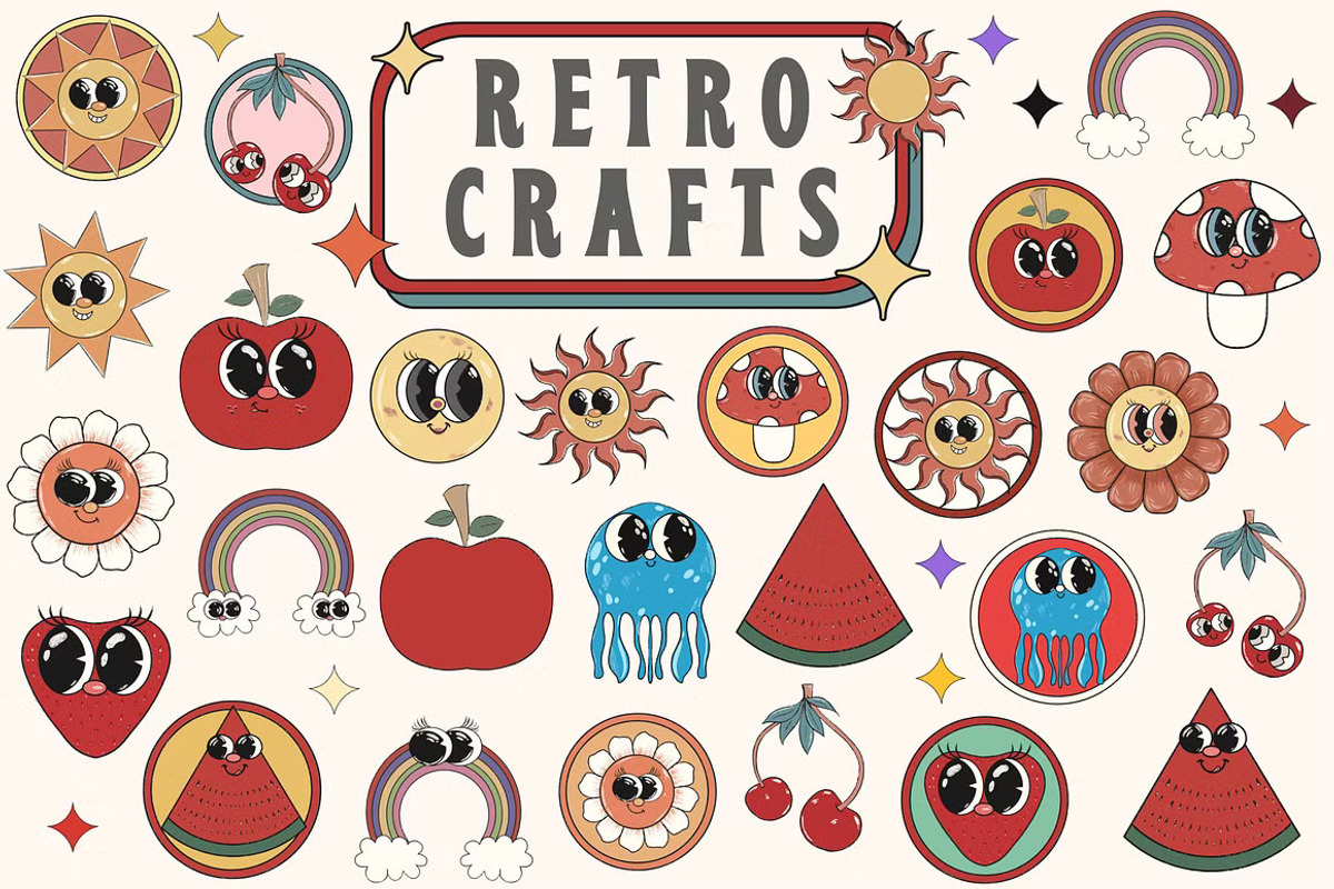 65 Retro Clipart Sublimation Bundle, a Decorative Illustration by ClipArtTime (Photo 2 of 5)