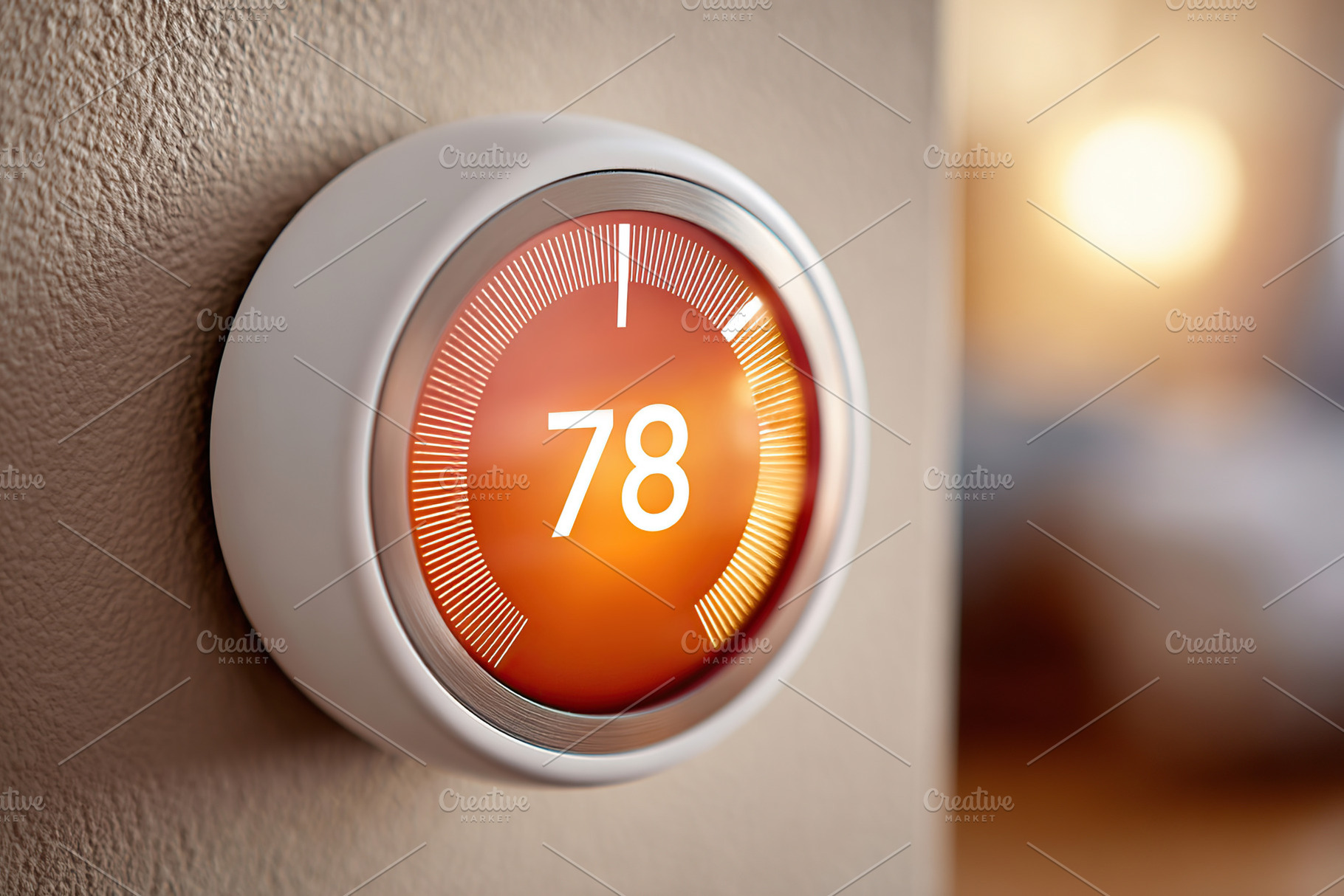 Smart thermostat displays temperature setting in a modern home environment, a Technology Photo by AlyaAnd