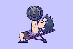 Cute Man Lifting Barbell Gym Cartoon, a Person Illustration by Catalyst Labs