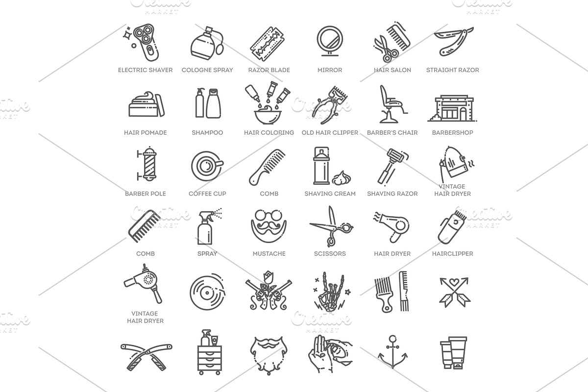 Barbershop vector icons set, an Outline Icon by Tettygreen (Photo 1 of 2)
