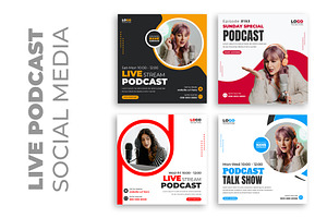 Live Podcast Social Media Post, a Social Media Template by nandinigraphics