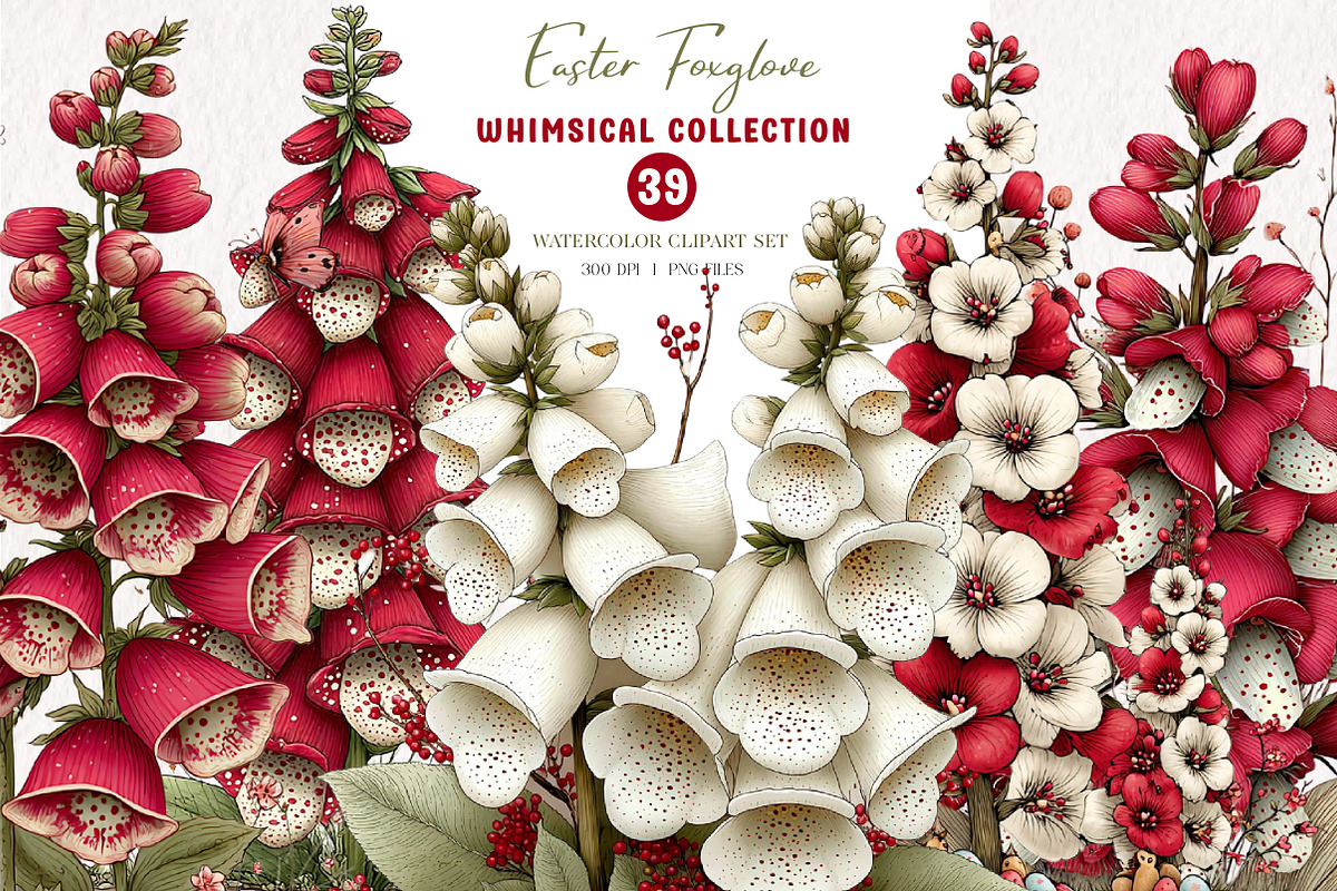 Whimsical Easter Foxglove Clipart, an Illustration by CreationArt (Photo 1 of 5)