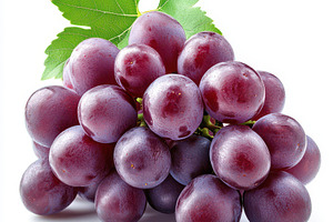 Red grape with leaves isolated on tr, a Food & Drink Photo by Pixeness Studio