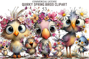 Quirky Spring Birds Clipart, an Illustration by designcity5