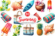 Sun-Kissed Summer Watercolor Clipart, an Illustration by Watercolor design (Thumbnail 1 of 4)