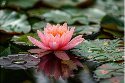 Pink water lily blooming in a pond, a Nature Photo by Ylivdesign