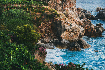 Mediterranean landscape with sea containing coast, green, and landscape, a Nature Photo by Foxys