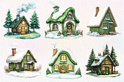 Cozy Green Winter Cottage Clipart, an Illustration by Dream Creation (Thumbnail 4 of 6)