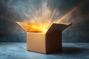 Brown gift box with bright lights, a Holiday Photo by AlyaAnd