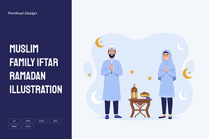 Muslim Family Iftar Ramadan, a Seasonal Illustration by Partikusi Design