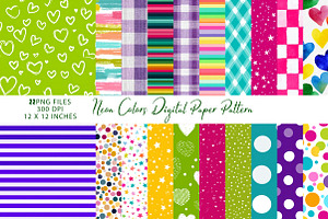 Neon Colors Digital Paper Pattern, a Pattern Graphic by CreationArt
