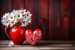 Red ceramic hearts and vase with flowers. Valentines day, a Holiday Photo by AlyaAnd